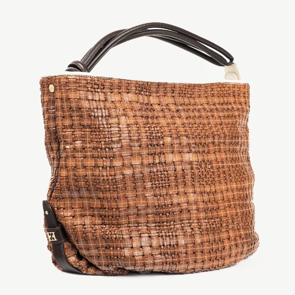 Escada SS/14 Brown Woven-Leather Hobo - Picture 2 of 13